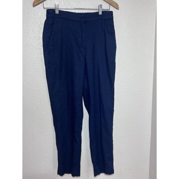 J.CREW Women Navy Elastic Waist Linen Career Pants Size 2 Skinny Preppy Capsule - Picture 1 of 11